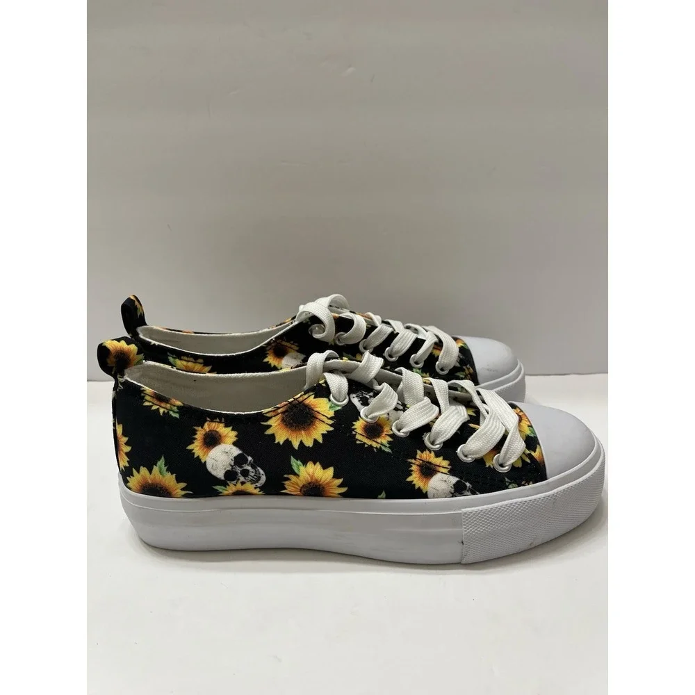Hot Topic Women's Sunflower Skull Platform Low Top Canvas Sneakers Shoes Size 8